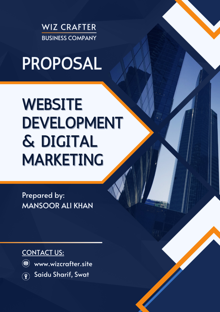 blue and orange modern proposal website development cover page a4 document